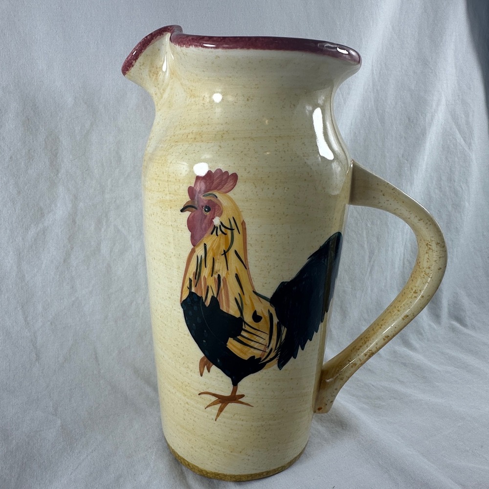 Vintage 1999 Blue Sky Stoneware Rooster Pitcher 9" Country Farmhouse Cottagecore